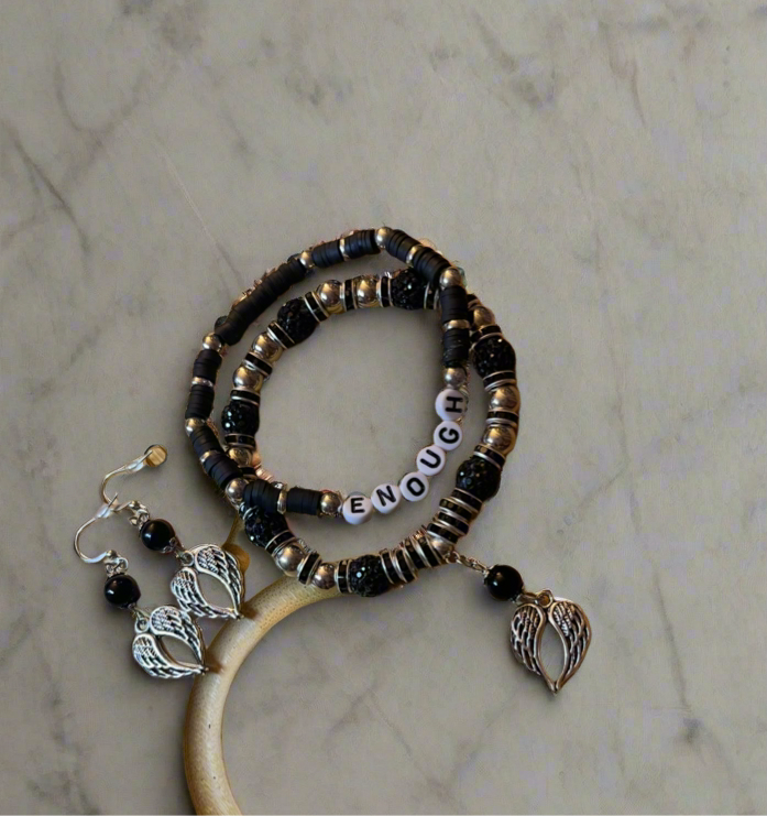 Angel wings bracelet and earrings.
