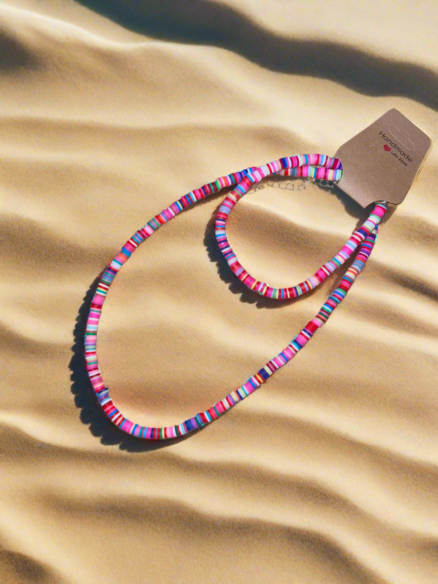 Multicolor surfer necklace and ankle bracelet.