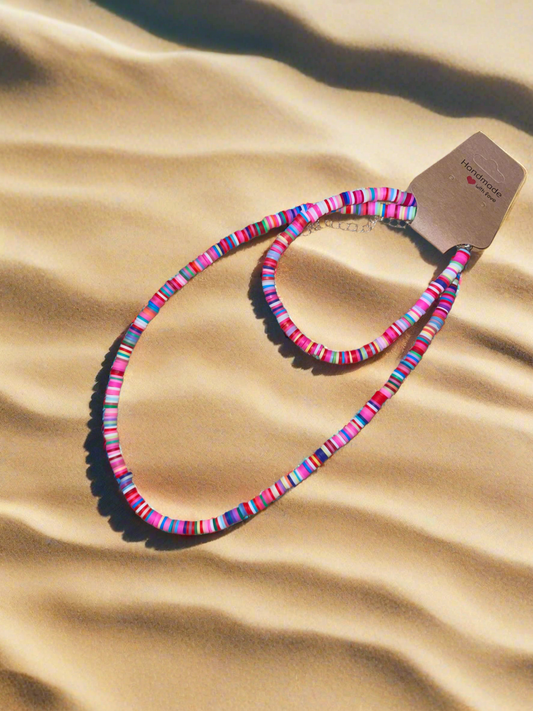 Multicolor surfer necklace and ankle bracelet.