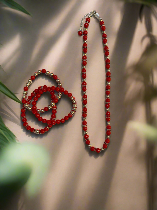 Red beaded necklace set