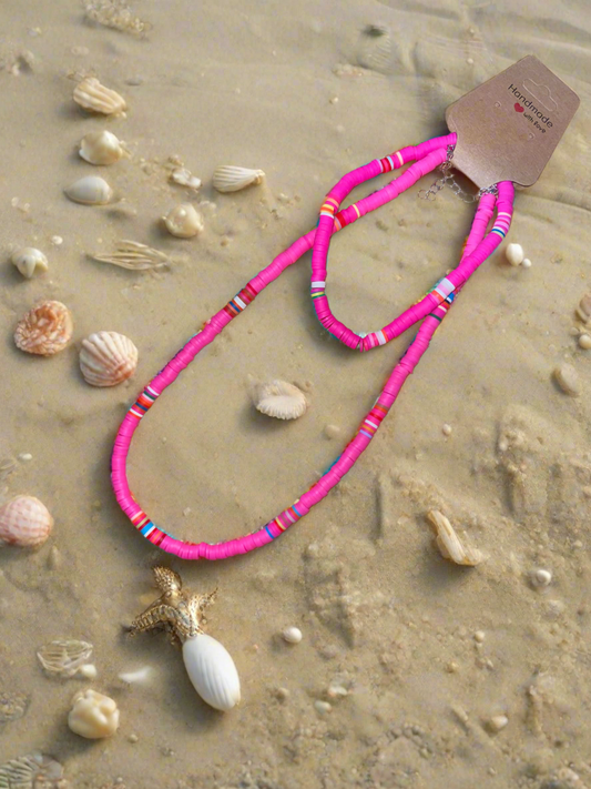 Pink surfer necklace and ankle bracelet.