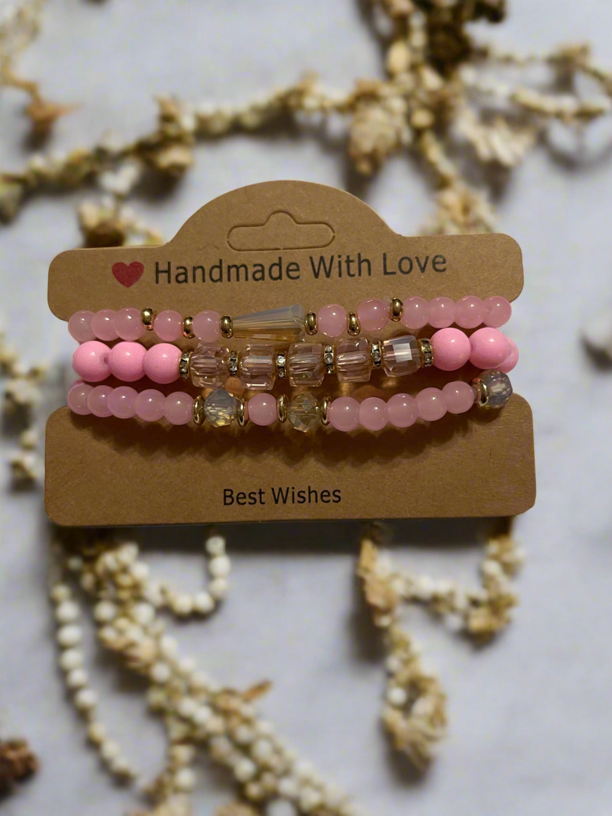 Elegant pink beaded bracelet set.