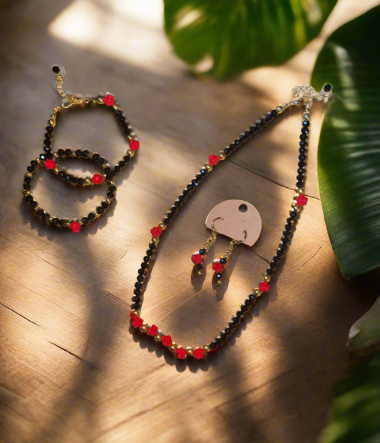 Black and red roses beautiful necklace set.