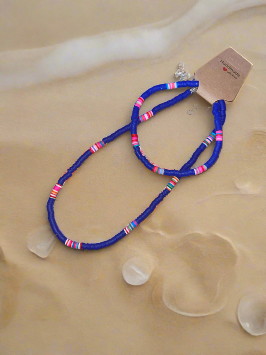 Blue surfer necklace and ankle bracelet.