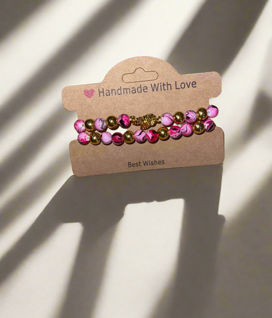 Marble pink and gold bracelet set.