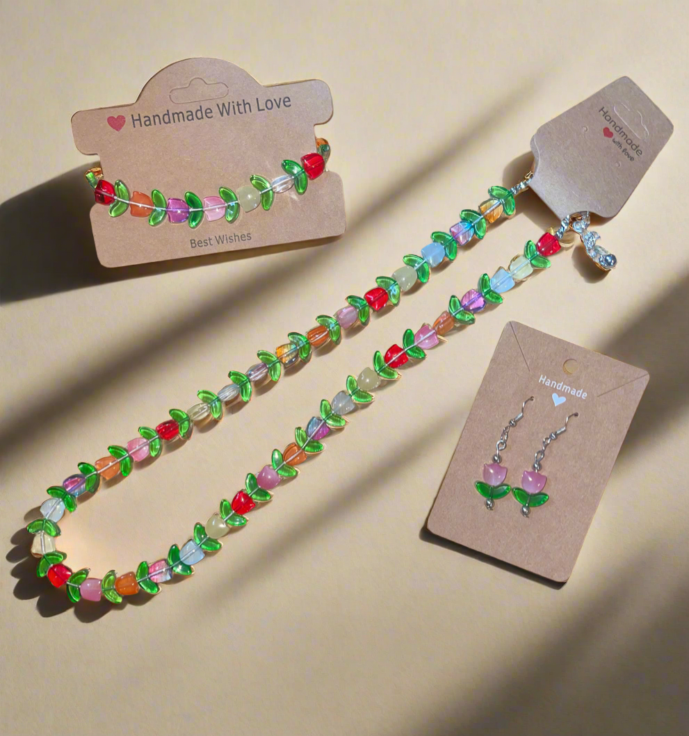 Glass bead tulip jewelry set.