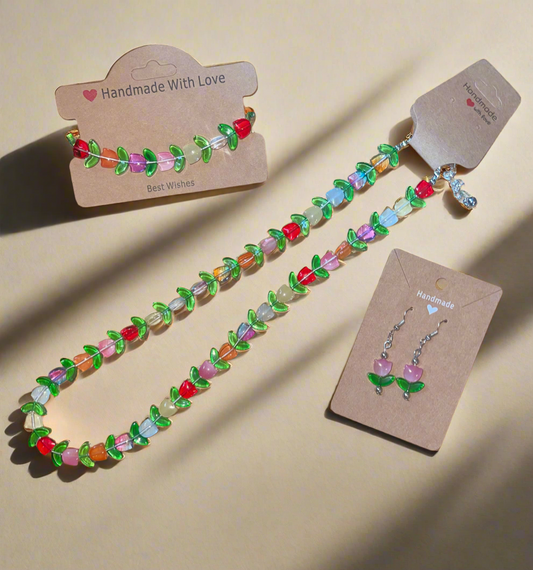 Glass bead tulip jewelry set.