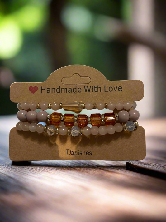 Elegant beige beaded bracelet set.