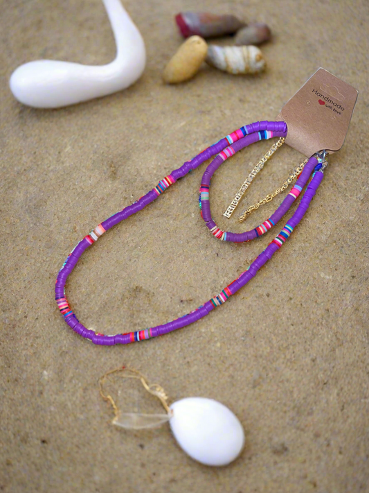 Purple surfer necklace and ankle bracelet.